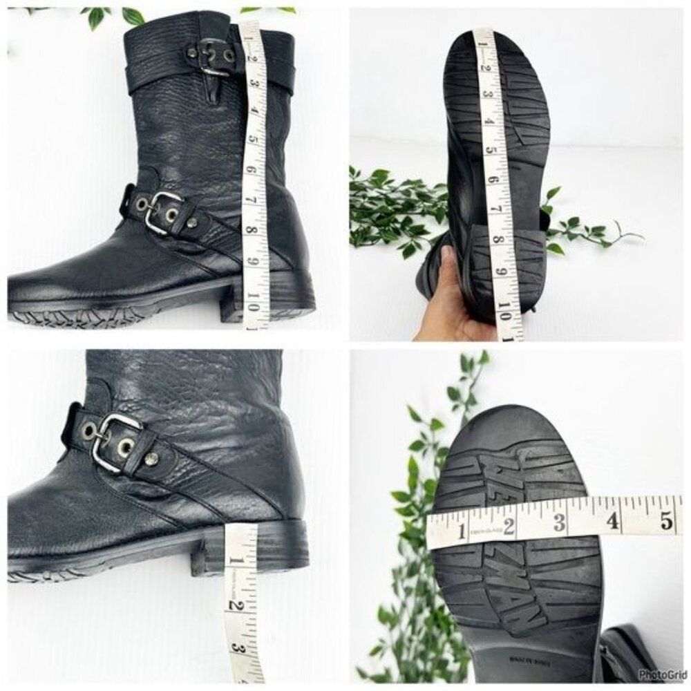 Stuart Weitzman Lotroops Black leather moto ankle boots 7 - Picture 6 of 11